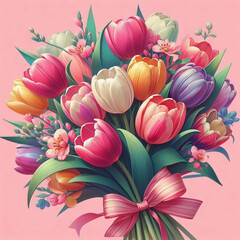Tulips, floral frame for postcard.