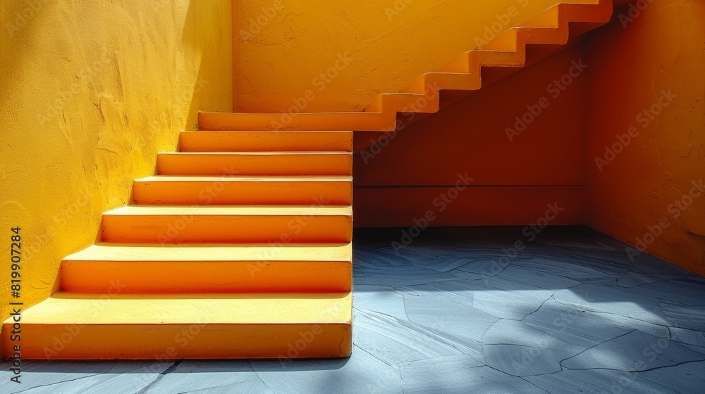 Sticker A yellow wall with a set of stairs leading to it, AI