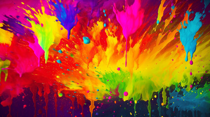 An abstract display of colorful Holi paint splashes, captured in a single, breathtaking moment.