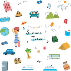 夏の旅行　イラストセット
