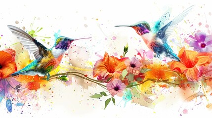 Hummingbird and Colorful Blooms