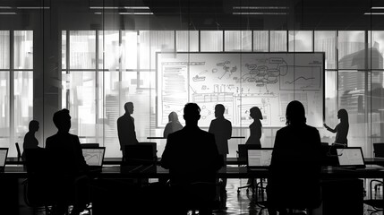 Meeting in Conference Room: Inside a sleek conference room, professionals gather around a table for a meeting. generated  AI