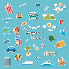 夏の旅行　イラストセット　シール