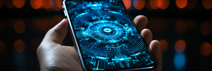 Businessman Using Biometrics for Secure Mobile Banking, Fingerprint and Facial ID Access to Financial Data App, Digital Cybersecurity and Data Protection