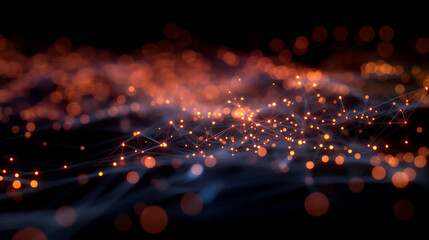Close up of network and big data flowing on black background.