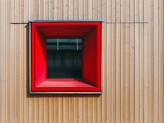 A red window with a wooden frame