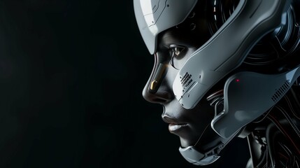 Fototapeta premium Futuristic Cyborg Profile, Technology Merges with Humanity
