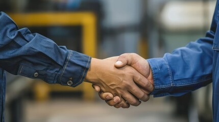 A handshake between an Asian mechanic repairman and a customer, with both individuals conveying trust and satisfaction.
