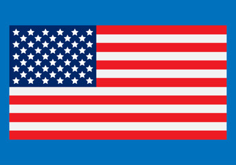 Bandera de los Estados Unidos de América en fondo azul.