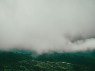Fog on the mountains during the rainy season     