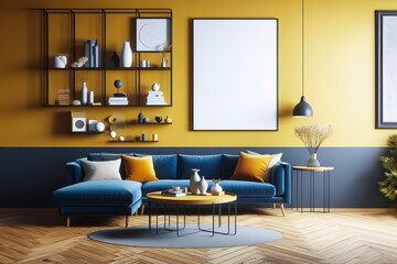 Stylish Modern Living Room with Bold Yellow and Blue Accents