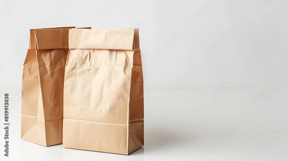 Poster brown paper bag isolated on white background with clipping path : generative ai