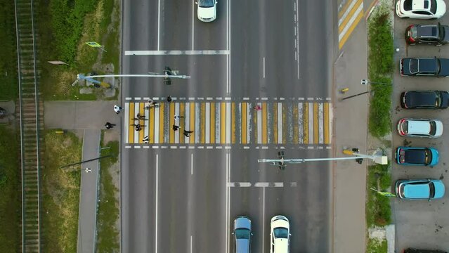 Pedestrian crossing, zebra on a busy road 