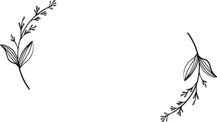 Hand drawn floral botanical round border, leaves and flowers, wedding invitations and cards, logo design and poster template