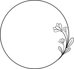 Hand drawn floral botanical round border, leaves and flowers, wedding invitations and cards, logo design and poster template