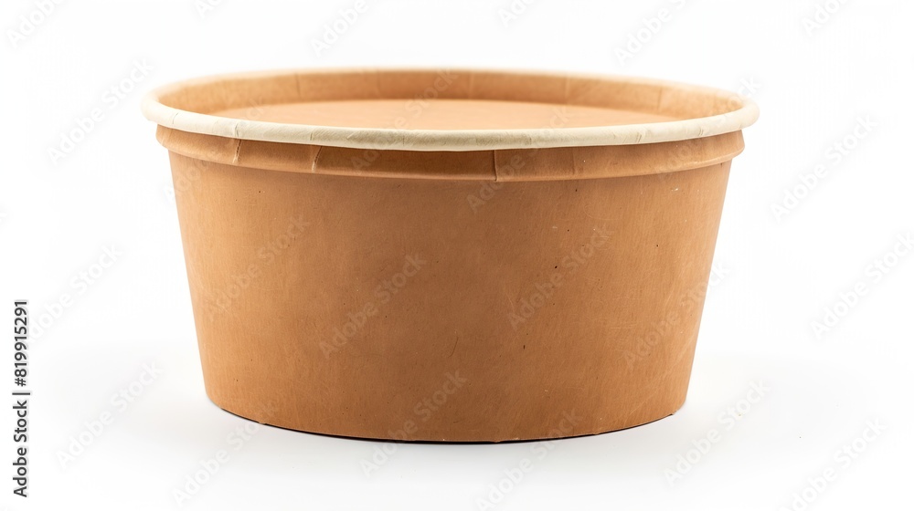 Aufkleber front view of brown disposable paper bowl with plastic lid isolated on white : generative ai