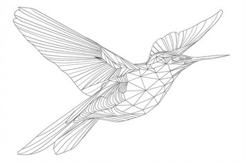 Fototapeta premium Detailed drawing of a hummingbird in mid-flight, perfect for nature-themed designs