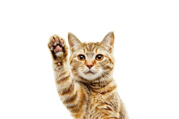 Obraz premium A playful cat reaching up to catch a frisbee. Suitable for pet or outdoor activity concepts