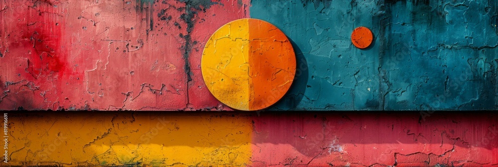 Poster detailed view of a painted wall featuring an array of colorful circles in various sizes