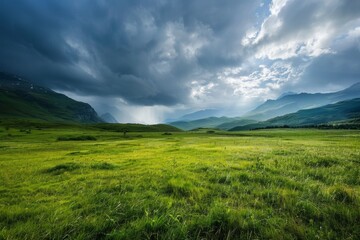 Obraz premium Majestic mountain landscape showcasing the beauty of nature with lush greenery and beautiful skies.