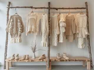 Eco-Friendly Fashion Boutique Displaying Sustainable Knitwear Collection in Natural Daylight