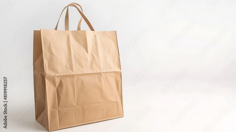 Poster Brown paper bag isolated on white background with clipping path : Generative AI