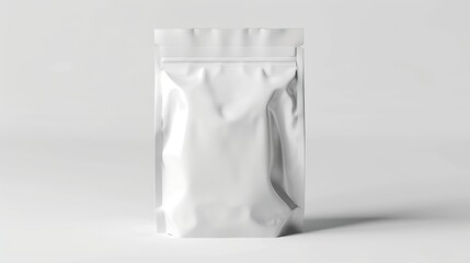 Coffee bag mockup isolated on white background Front View White package for tea biscuit Paper pouch milk pack Snack package blank glossy flex box Juice paper container Foil bag for foo : Generative AI