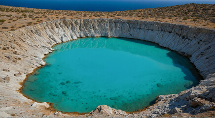 small blue lake surrounded by rocks