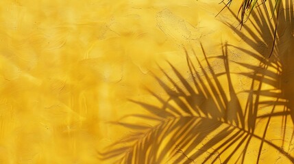 Obraz premium Empty palm shadow yellow color texture pattern cement wall background Used for presentation business nature organic cosmetic products for sale shop online Summer tropical beach with m : Generative AI