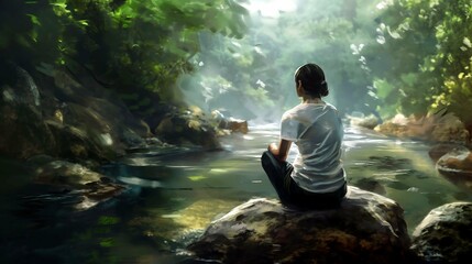 Tranquility by the Stream, Nature’s Solitude, A Moment of Peace