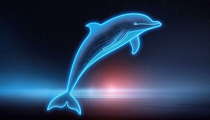 neon dolphin on night sea background