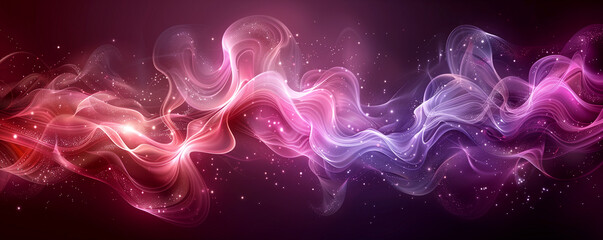 A purple and pink wave of light with stars and a red background