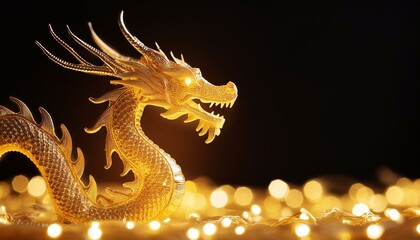 golden dragon in dark background