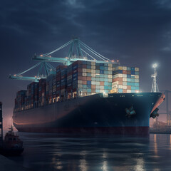 large cargo ship in the port loaded with containers