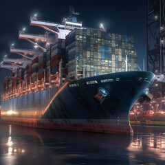 large cargo ship in the port loaded with containers