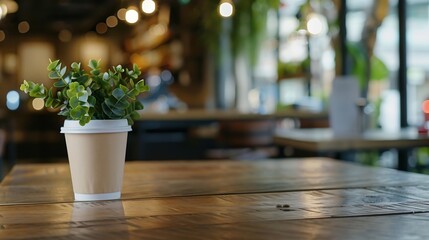 Selected focus empty brown wooden table and coffee shop cafe or restaurant blur background image for your photomontage or product display : Generative AI