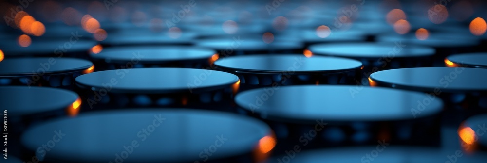 Poster detailed close-up of multiple blue circles overlapping each other
