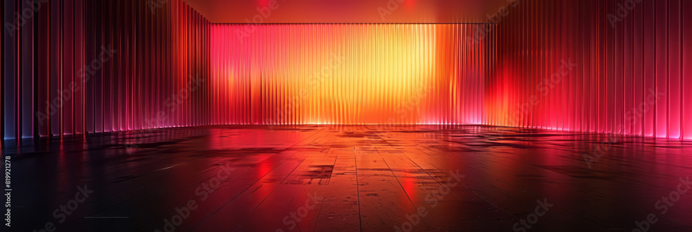 Poster a dark room with vertical lines on the wall, creating a stark and minimalistic atmosphere
