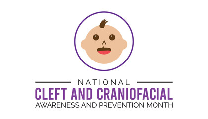 national cleft and craniofacial awareness and prevention month observed every year in July. Template for background, banner, card, poster with text inscription.