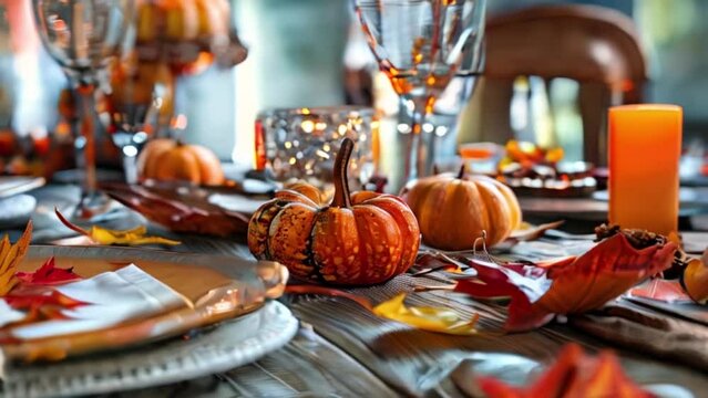 Autumn table setting with pumpkins and candles