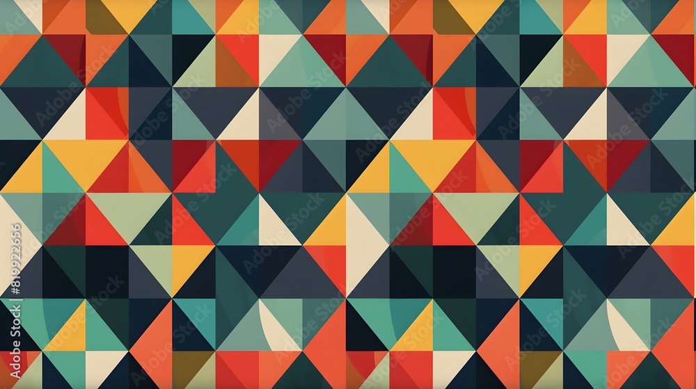 Poster vibrant geometric mosaic pattern with contrasting triangular shapes and colors