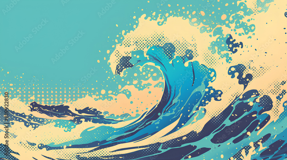 Poster sea waves print dot pattern halftone background