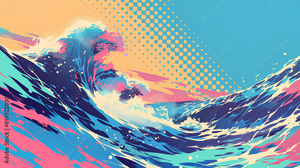 Poster sea waves print dot pattern halftone background