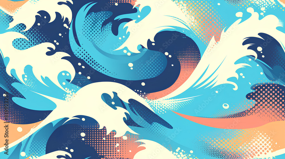 Poster sea waves print dot pattern halftone background
