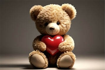 Cute teddy bear holding a heart, PNG transparency included, AI generated