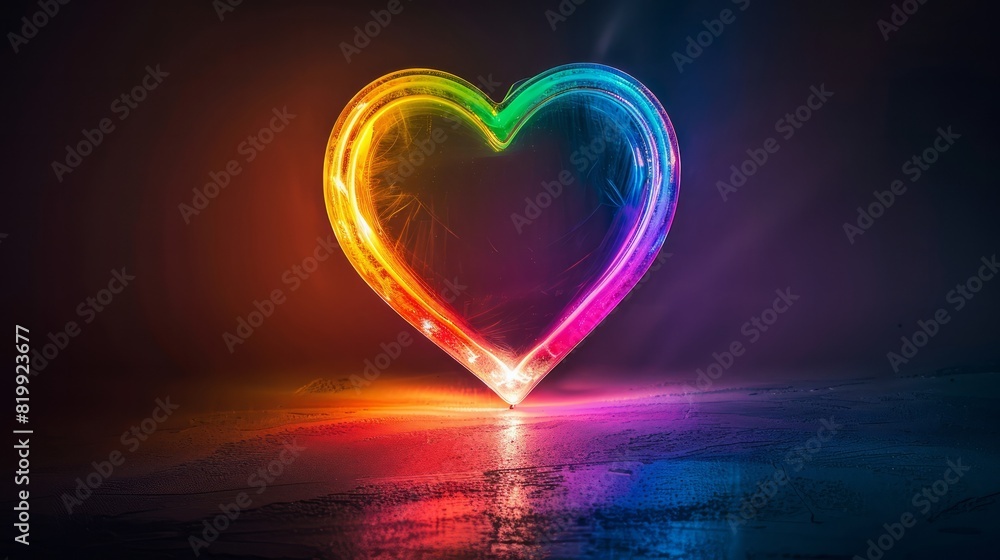 Poster a heart made of light is floating on a dark surface