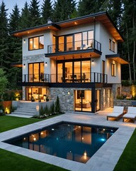 Luxury mansion with pool and sunbeds