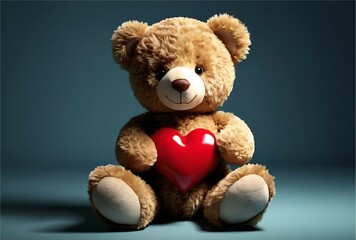 Cute teddy bear holding a heart, PNG transparency included, AI generated