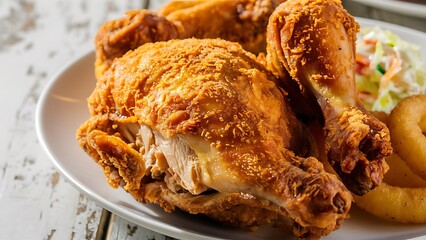 A mouthwatering food photography featuring a golden, crispy Southern Fried Chicken.