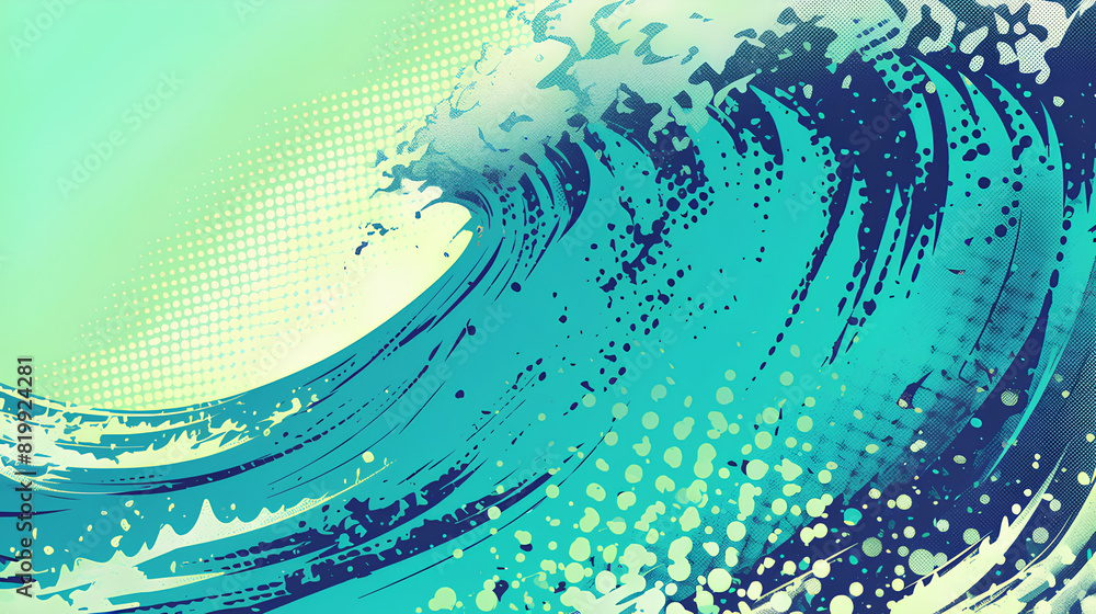 Poster sea waves print dot pattern halftone background